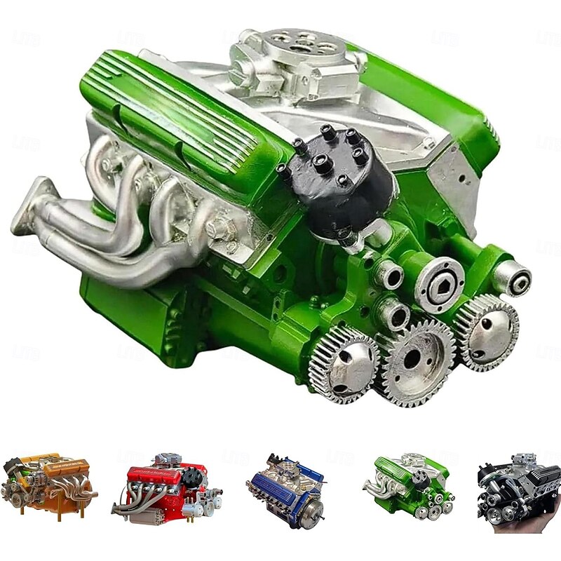V8 Engine Resin Ornament Gasoline Small-Block Engine Model Kits Intricate Gear Design Engine Figurine Sculpture Craft For Desk Bookshelf Decoration