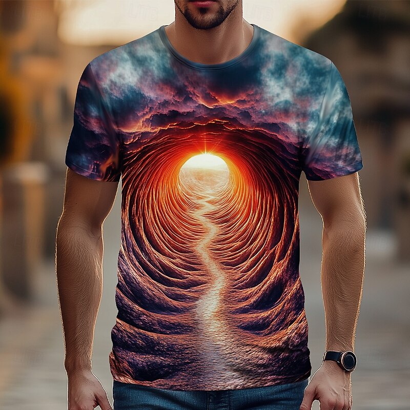 Men's Optical Illusion Abstract 3D T Shirt Short Sleeve T shirt 3D Print Crew Neck Shirt Exaggerated Designer Party Street Casual Yellow Red Blue Summer Spring All Seasons Clothing Apparel S M L XL3