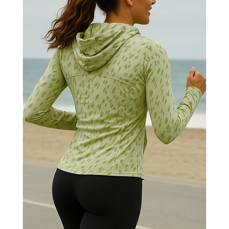 Women's Running Jacket Outdoor Jacket Hooded Jacket Drawstring Long Sleeve Top Athleisure Sun Protection Windproof Outdoor Running Yoga Sportswear Activewear White Green Gray2