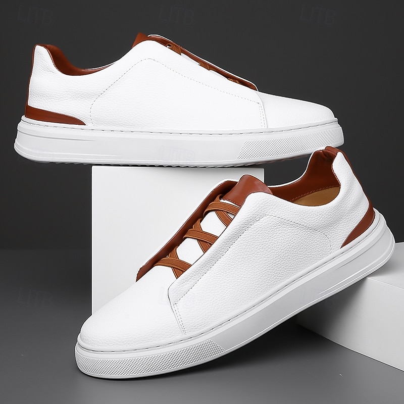 Men's White Casual Sneakers with Brown Accents Comfortable Daily Shoes for Office and Travel4