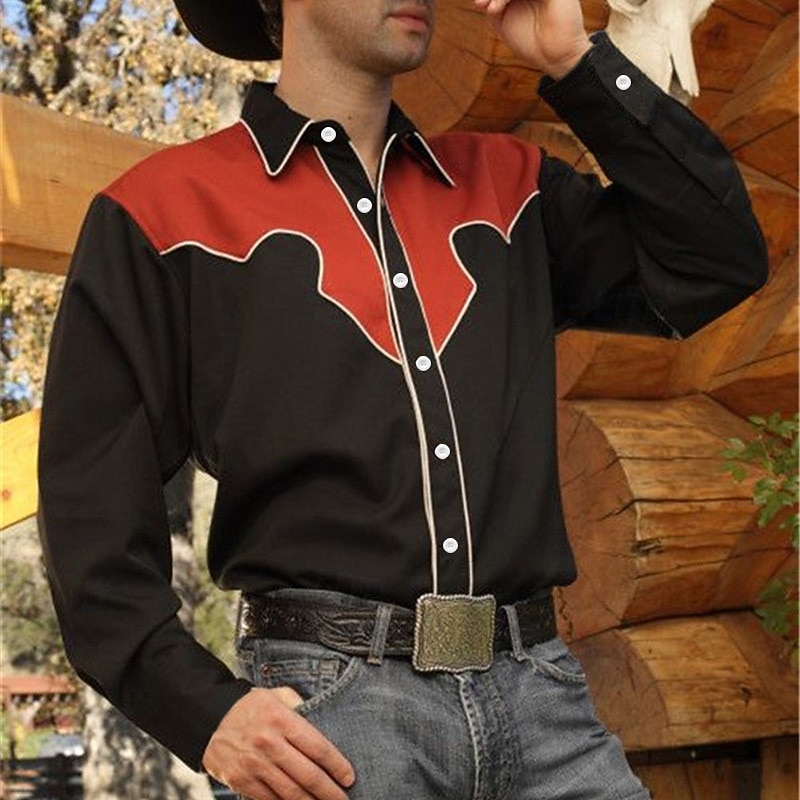 Men's Graphic Prints Shirt Western Shirt Cowboy Shirt Long Sleeve Fashion Streetwear Designer Outdoor Daily Fall & Winter Turndown Print Red