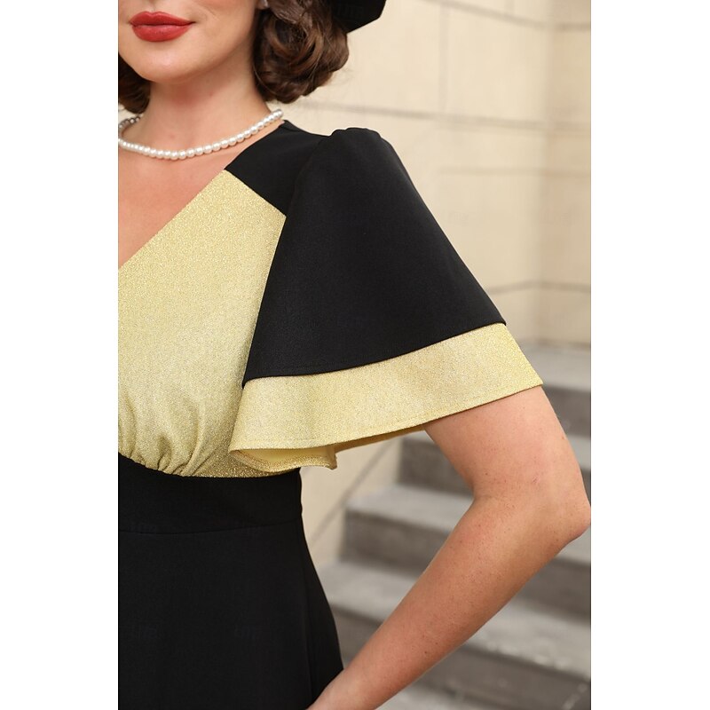 Retro Vintage 1950s Rockabilly Midi Cocktail Dress A Line Dress Flare Dress Plus Size A-Line V Neck Fancy Dress Women's Vacation Homecoming Party & Evening Adults Dress Spring & Summer2