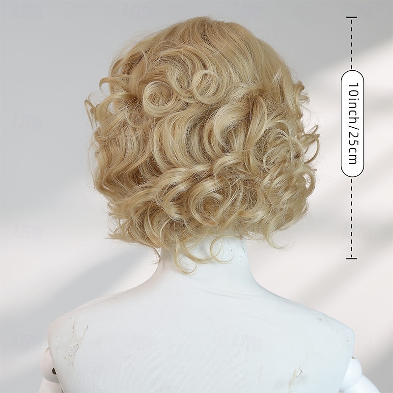 10‑Inch Short Gold Wavy Wig with Middle Part – No Bangs, Synthetic Halloween Hairpiece for Cosplay, Parties & Photo Shoots4