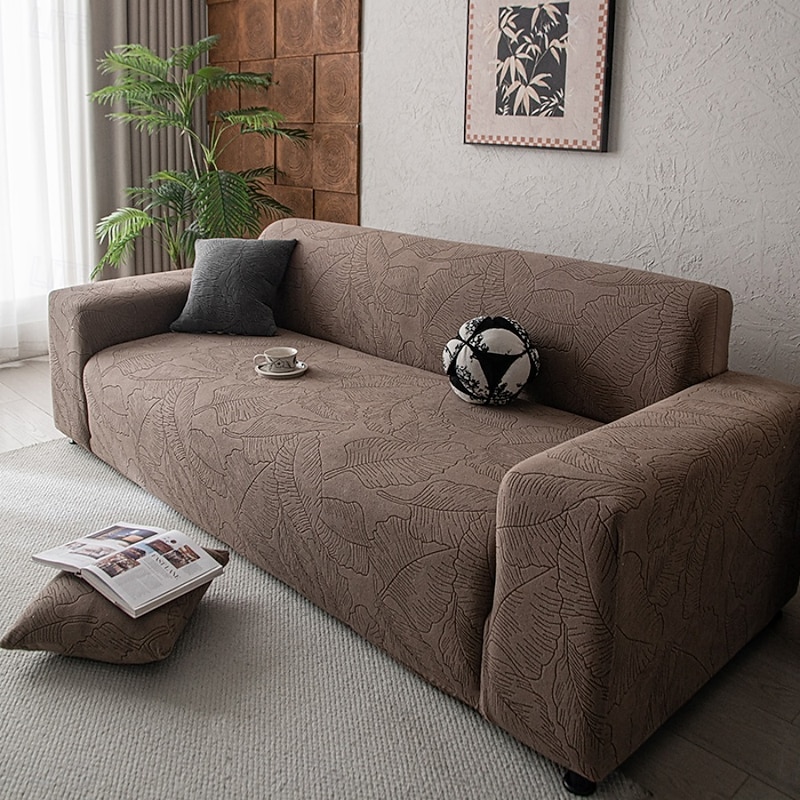Jacquard Velvet Sofa Cover, Modern Minimalist Style, Anti-Slip and Pet-Friendly Dustproof Cover, Fits L-Shaped and 1/2/3/4-Seat Sofas, Scratch-Resistant Protection