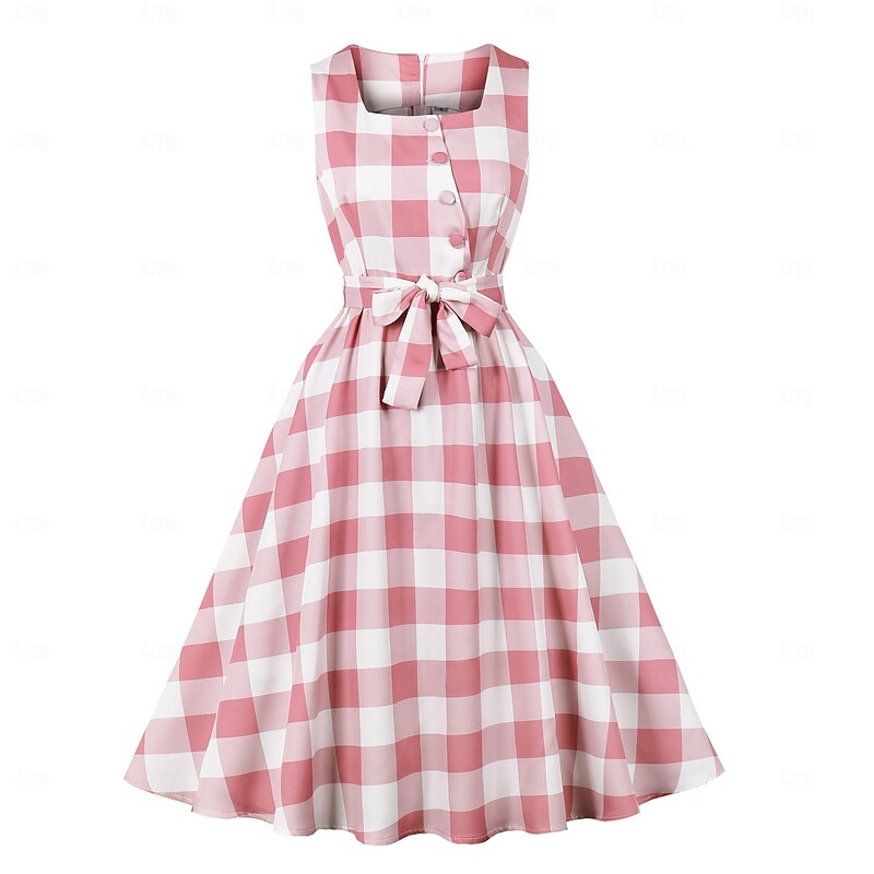 Retro Vintage 1950s Rockabilly Midi Swing Dress Flare Dress Fit and Flare Plaid Fancy Dress Women's Masquerade Vacation Casual Retro Theme Party Adults Dress Spring & Summer2