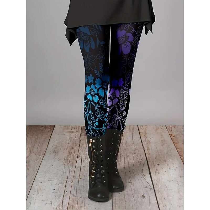 Women's Leggings Vacation Vintage Fashion Ankle-Length High Waist Floral Graphic Printing Soft Breathable Stretchy Outdoor Daily Robin's Egg Blue White Brown Green Spring Fall Slim Fit2