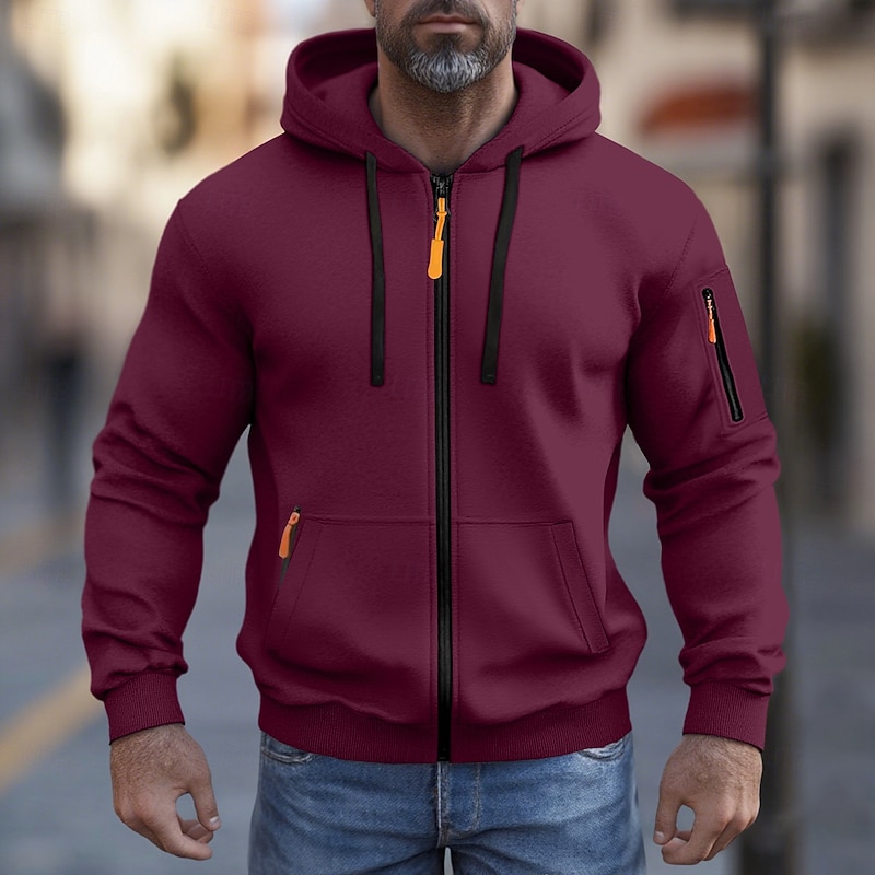 Men's Hoodie Full Zip Hoodie Fleece Hoodie Tactical Hoodie Black White Army Green Red Burgundy Hooded Plain Zipper Sports & Outdoor Casual Daily Streetwear Cool Sportswear Winter Clothing Apparel3