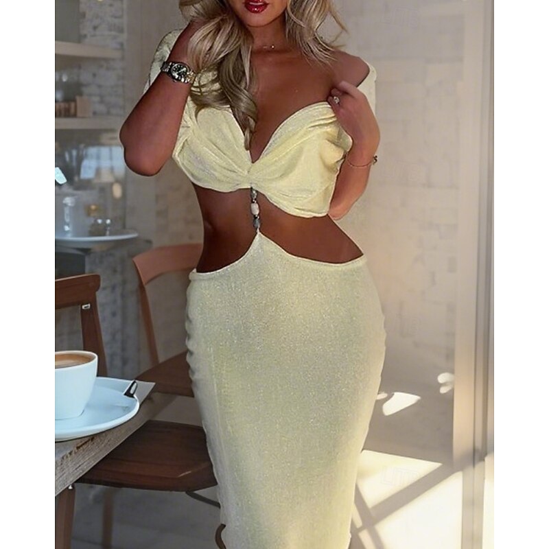 Women's Long Dress Maxi Dress Prom Dress Party Dress Cocktail Dress Satin Dress Fashion Modern Party Special Occasion Evening Party Regular Fit Plain Short Sleeve Off Shoulder Yellow Summer4