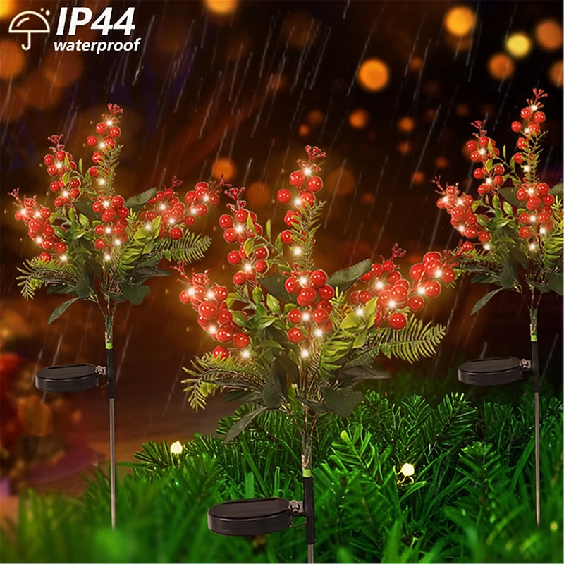1PC Solar Red Fruit Shaped Led Outdoor Courtyard Lawn Light Simulation Green Plant High-End Feeling Garden Floor Light Decoration Atmosphere Light3