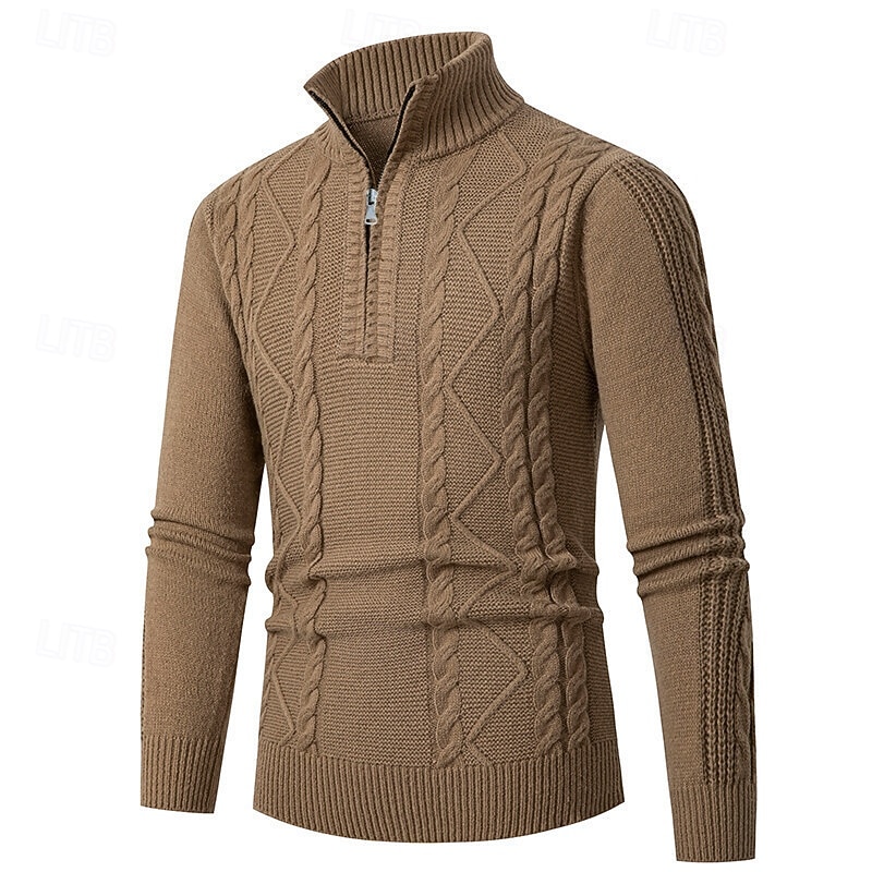 Men's Pullover Sweater Jumper Quarter Zip Sweaters Knit Sweater Ribbed Knit Regular Tops Knitted Plain Stand Collar Fashion Casual Vacation Daily Wear Clothing Apparel Fall Winter Black Khaki S M L