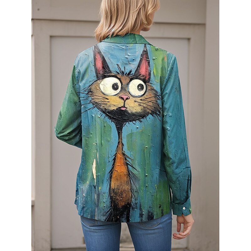 Women's Shirt Button Down Tunic Shirt Collar Long Sleeve Ombre Graphic Animal Daily Stylish Casual Regular Tops Work Daily Holiday s Print Blue Purple Orange Green Spring Fall2