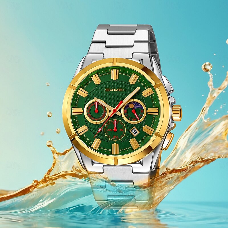 SKMEI Men Quartz Watch Fashion Business Wristwatch Moon phase Luminous Stopwatch Calendar Steel Watch2