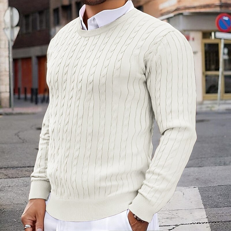 Men's Pullover Sweater Jumper Cropped  Sweater Knit Sweater Ribbed Cable Knit Knit Regular Tops Knitted Solid / Plain Color Crewneck Fashion Casual Vacation Daily Wear Clothing Apparel Fall & Winter2
