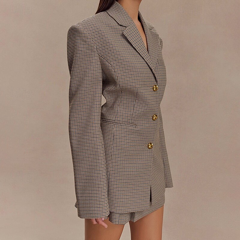 Women's Blazer Warm Comfortable Pocket Buttons Fashion Plaid Outdoor Holiday Single Breasted Regular Turndown Regular Fit Long Sleeve Outerwear Black Fall Winter3