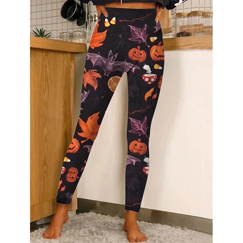 Women's Leggings Vacation Vintage Fashion Ankle-Length High WaistPantsHalloween Graphic Pumpkin Printing Soft Breathable Stretchy Outdoor Daily Violet Black Orange Spring Fall Winter Slim Fit2