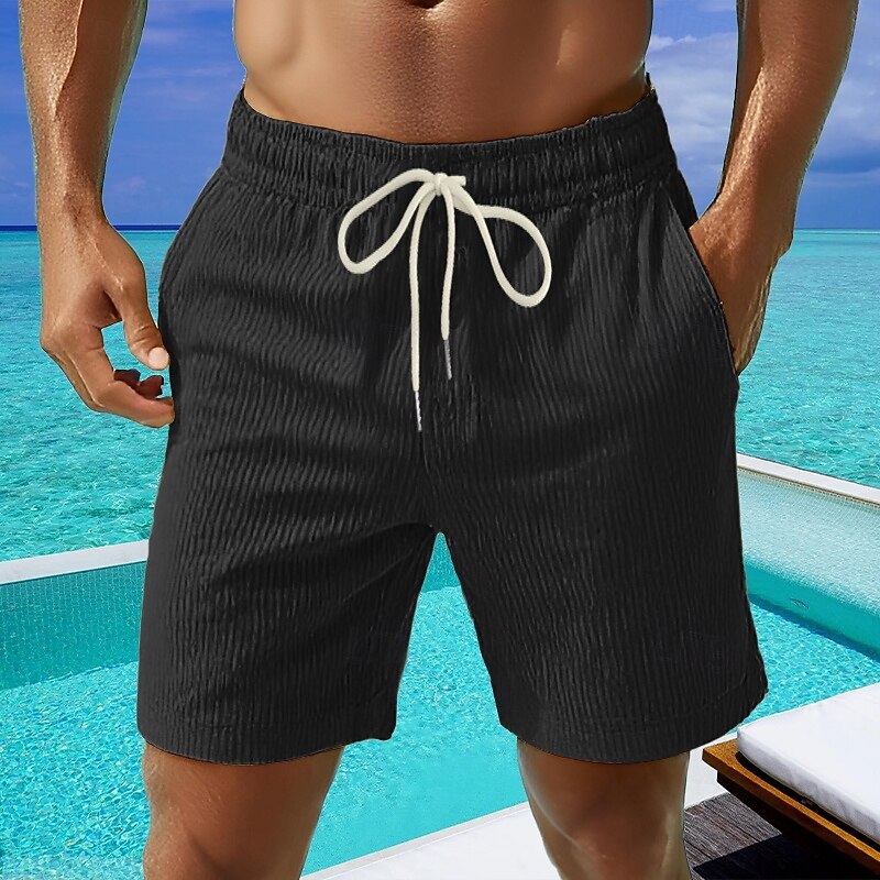 Men's Shorts Summer Shorts Casual Shorts Corduroy Shorts Pocket Elastic Waist Drawstring Plain Comfort Breathable Short Outdoor Vacation Sport Casual Black White Micro-elastic4