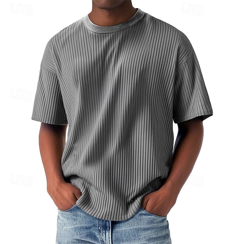 Men's Waffle Tee T Shirt Tee Short Sleeve Shirt Short Sleeve Crew Neck Summer Plain Fashion Designer Basic Jacquard Vacation Street Going out Apricot Black White Top Tee for Men2