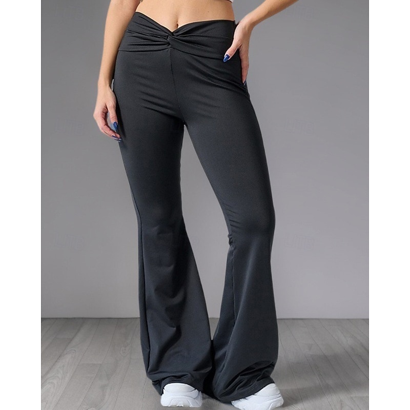 Women's Wide Leg Bell Bottom Slacks Streetwear Casual Full Length Natural Plain Elastic Waist Soft Holiday Weekend Black Fall Regular Fit