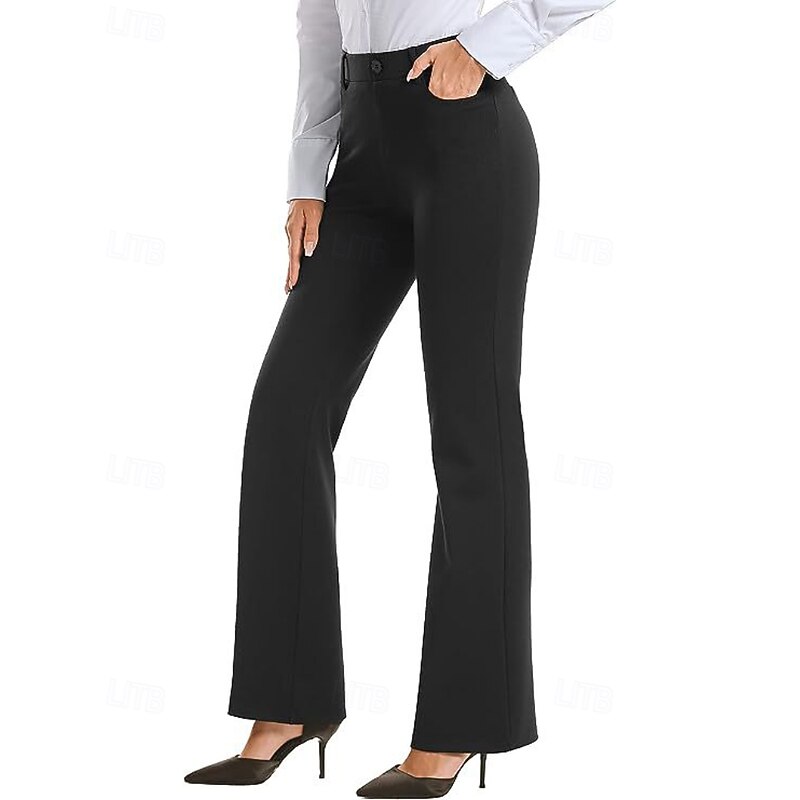Women's Wide Leg Dress Pants Fashion Streetwear Full Length Natural Plain Pocket Elastic Waist Soft Formal Outdoor Office Black Dark Navy Khaki Fall Regular Fit