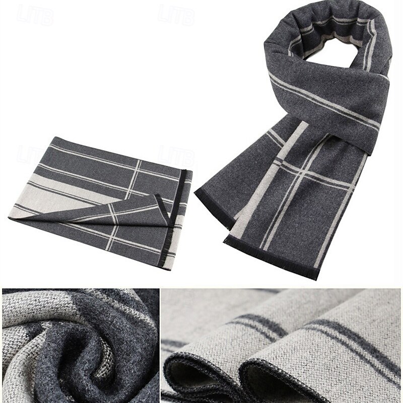 Women's Rectangle Scarf Street Daily Date Grey Blue Scarf Color Block Stripe2