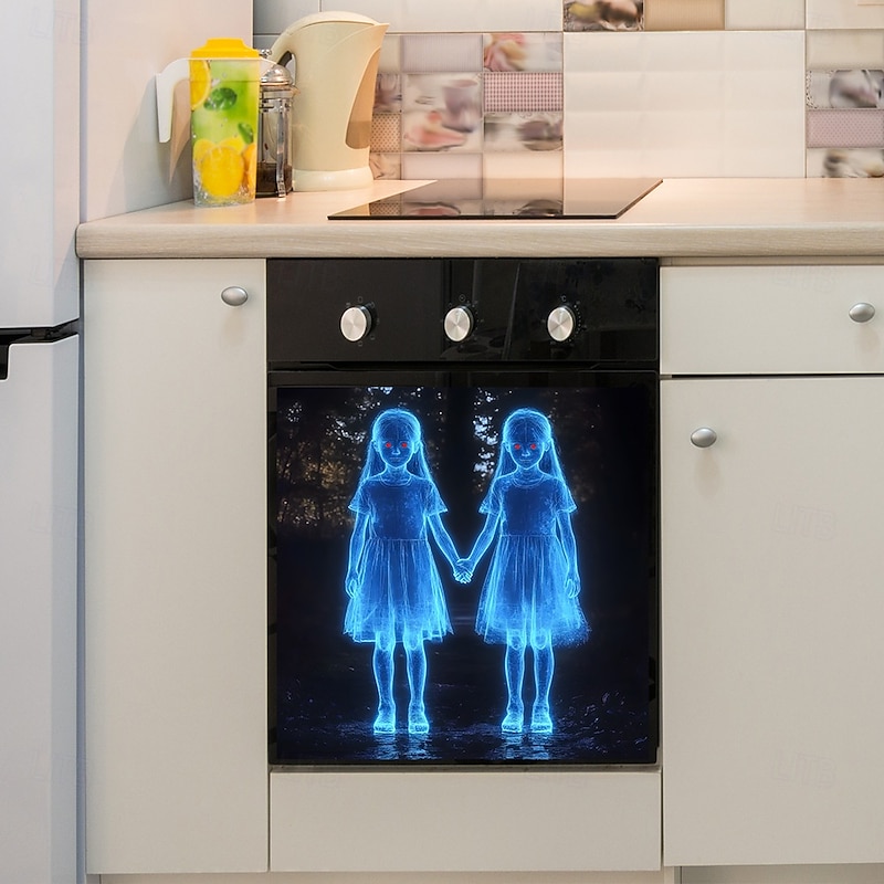 Halloween Holding Hands Little Girl Window Decal, Glass Cabinet and Kitchen Self-Adhesive Wall Sticker, Spooky Home Decoration for Halloween Party2
