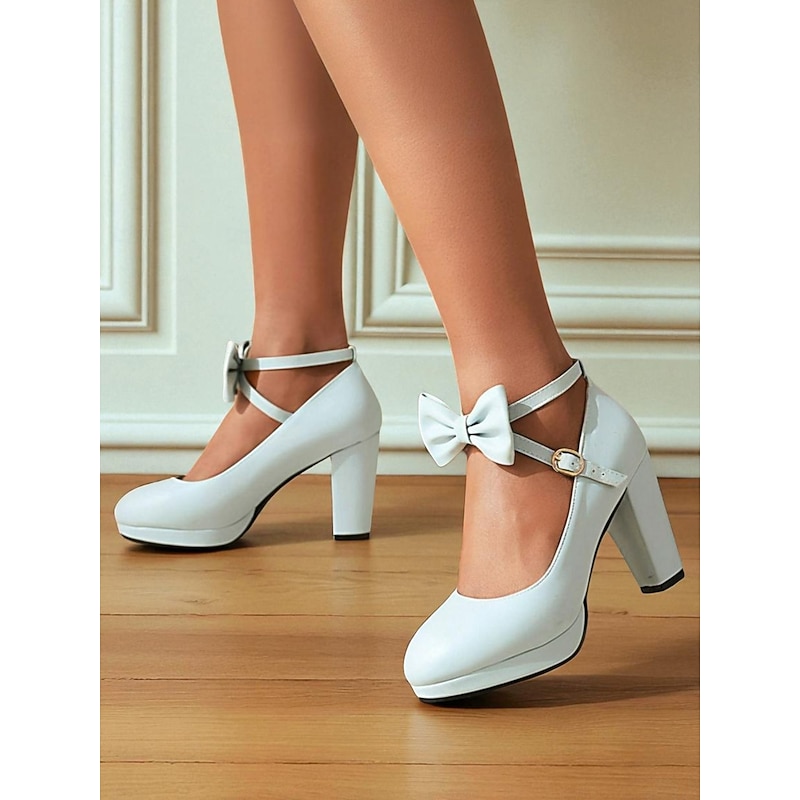 Women's Light Blue Platform Mary Jane Heels - Vintage 1950s Lolita Style Chunky Block Heels with Bow Ankle Strap, Perfect for Weddings, Cosplay and Elegant Evening Parties3