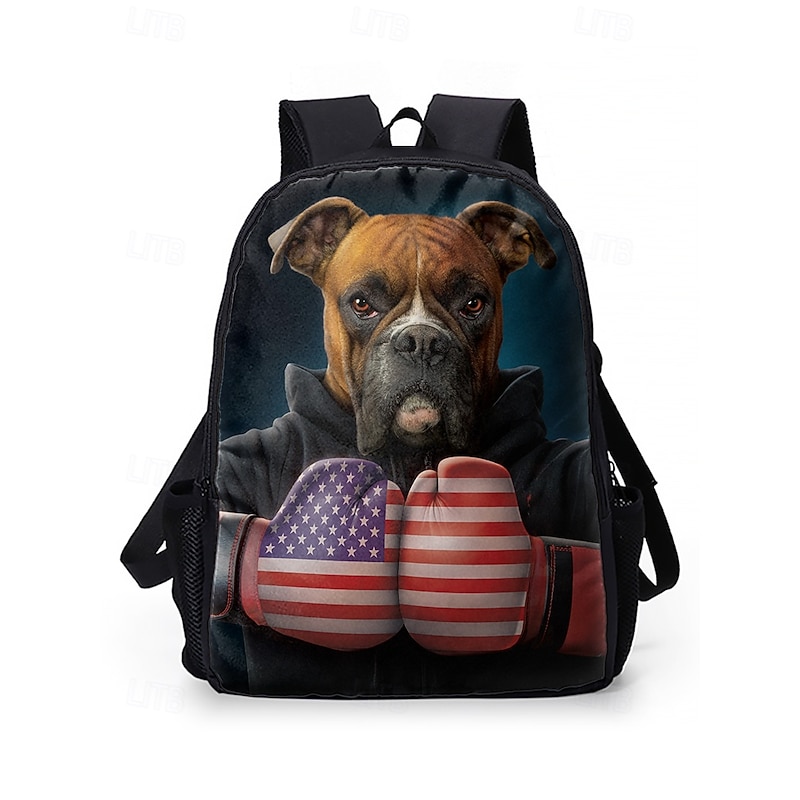 Kid's Dog Print Backpack by Vincent Hie– Double Layer School Bag with Large Capacity and Side Pockets, Cute Puppy Design for Boys and Girls