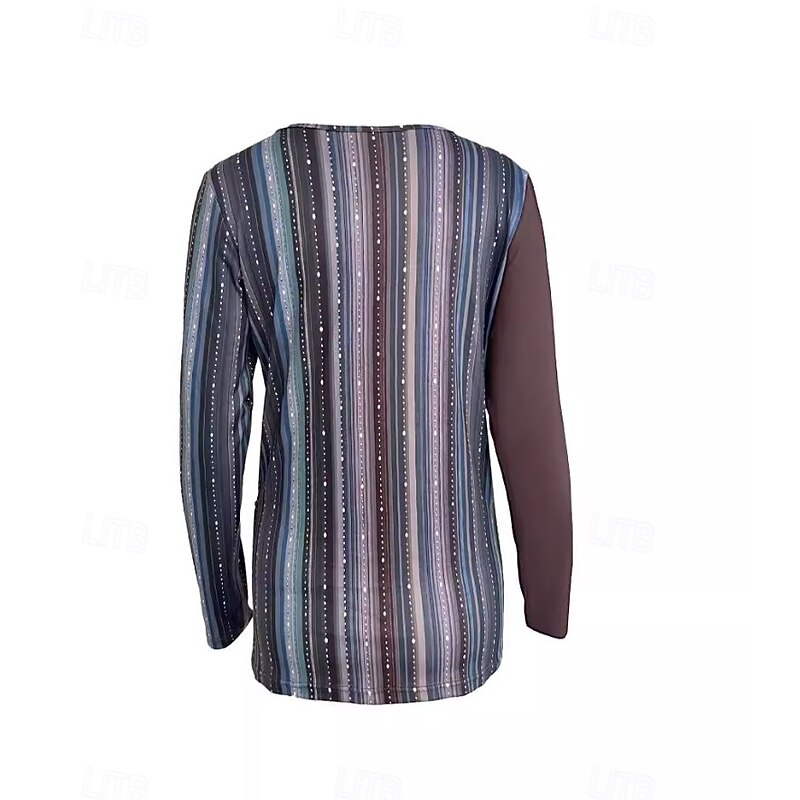 Women's Boho Shirt Leopard Stylish Modern Casual Long Sleeve Crew Neck Regular Tops Patchwork Print Blue Purple Green Summer Fall Winter4