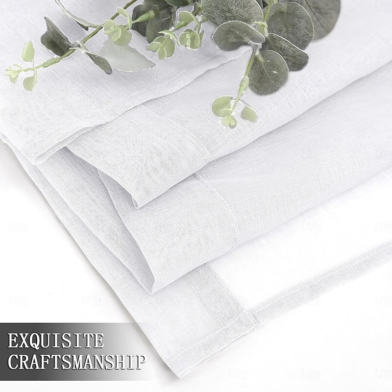 Rod Pocket White Sheer Curtains for Living Room 47 inch Length Solid Voile Panel Leaves Drapes Privacy Light Filter for Kids Bedroom, Each Panel4