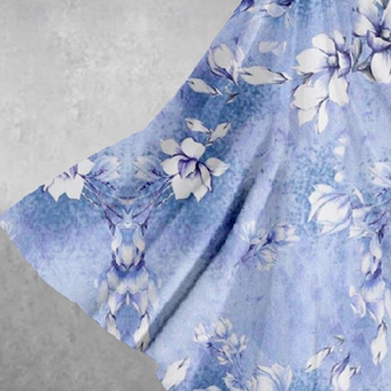 Women's Midi Dress Casual Dress Summer Dress Fashion Modern Daily Beach Weekend Regular Fit Floral Short Sleeve V Neck Blue Spring Fall3