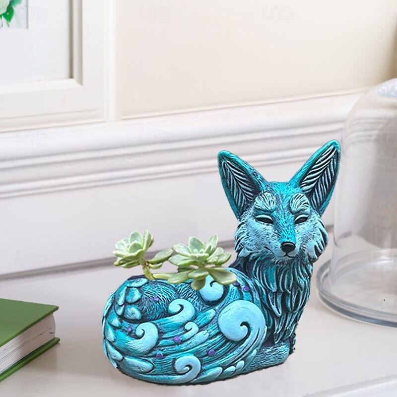 Succulent Fox Planter, Animal Garden Resin Figurine, Outdoor Patio Decor, Cute Fox with Plant Pot for Home, Yard Decoration3
