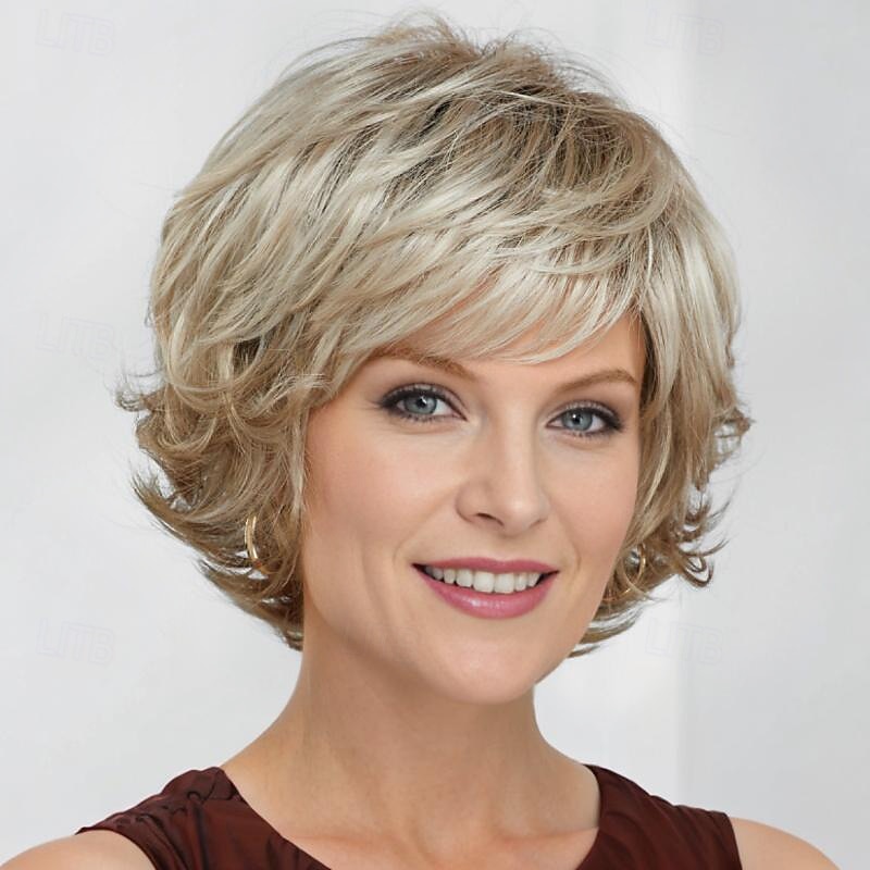 Women's Fashion Wig Light Blonde Synthetic Hair Short Wigs Curly Wig Fluffy Natural Synthetic Wigs for Daily Party Use