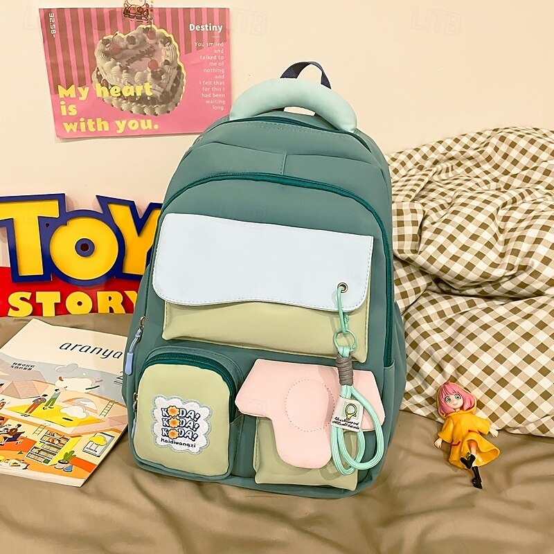 Kawaii Teen Girls School Backpack with Decorative Charms – Lightweight Pastel Bookbag for Back to School and Daily Use2