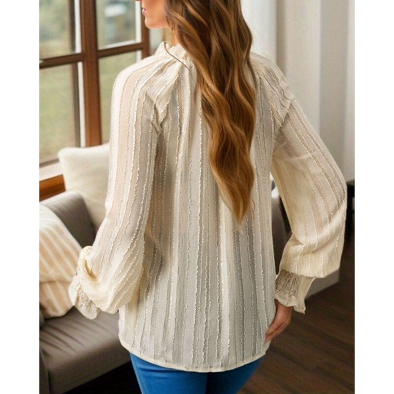 Women's Texture Blouse Lace Shirt Blouse Chiffon Tops Plain Modern Casual Long Sleeve V Neck Regular Tops Daily Holiday Going out Lace Apricot Fall4