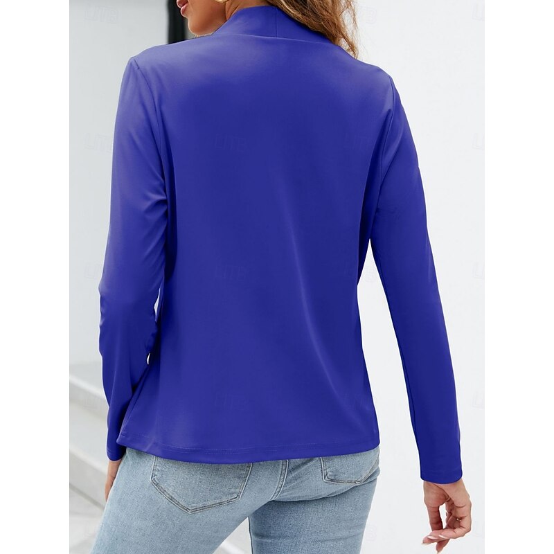Women's Blazer Comfortable Breathable Pocket Casual Plain Office Street Casual Daily Wear Open Front Regular Stand Collar Regular Fit Long Sleeve Outerwear Navy White Blue Summer Spring2