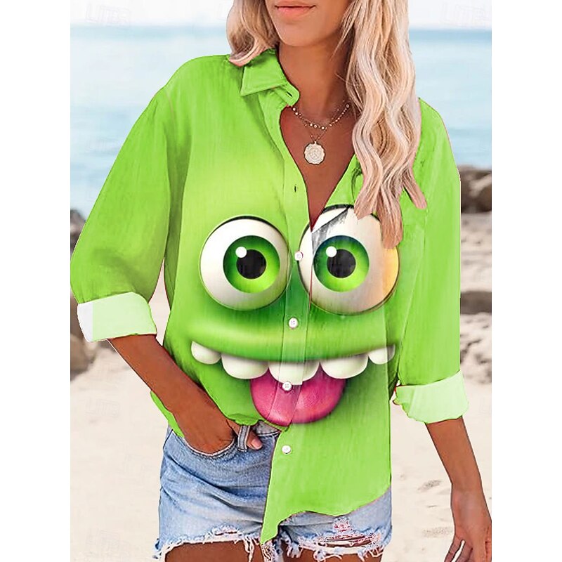 Women's Shirt Button Down Tunic Shirt Collar Long Sleeve Graphic 3D Daily Stylish Casual Regular Tops Work Daily Holiday s Print Blue Purple Orange Green Spring Fall