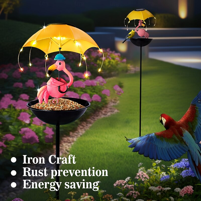 1 Pc Outdoor Waterproof Solar Bee Flamingo Umbrella Light Bird Feeding Device Courtyard Garden Terrace Decorative Light Landscape Light2