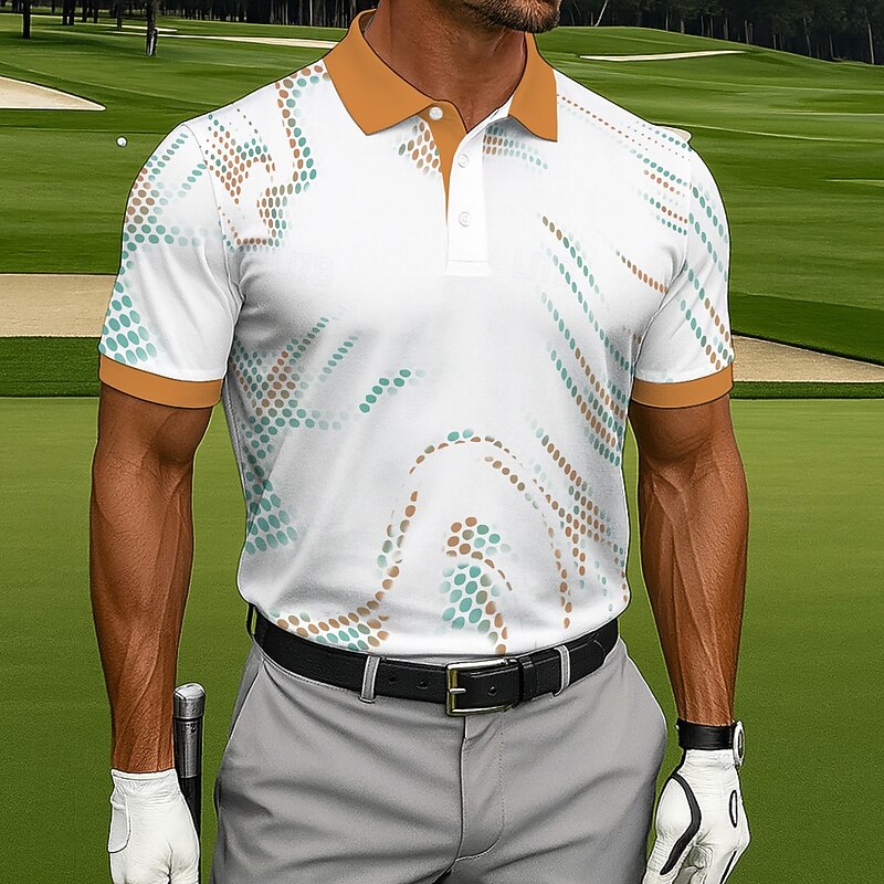 Men's Geometic Golf Polo Sports Polo Shirts Short Sleeve Polo Shirts Sportswear Athleisure Daily Wear 3D Print Buttons Spring Fall White Brown Green2