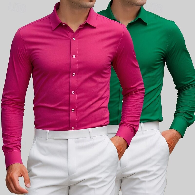 Men's Shirt Dress Shirt Tuxedo Shirts Solid / Plain Color Office & Career Daily Wear Pink+Orange Green+orange Pink+Green Long Sleeve Shirt Collar All Seasons Clothing Apparel Basic4