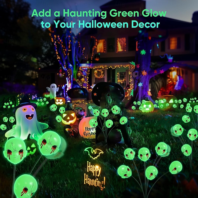 1 Pc Halloween Outdoor Waterproof Solar Ghost Skull 6 Head Ground Insertion Light Courtyard Garden Lawn Path Horror and Weird Decorative Light Landscape Light2