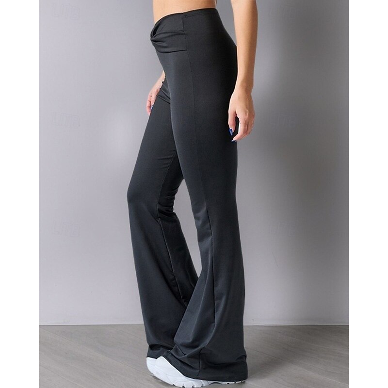 Women's Wide Leg Bell Bottom Slacks Streetwear Casual Full Length Natural Plain Elastic Waist Soft Holiday Weekend Black Fall Regular Fit2