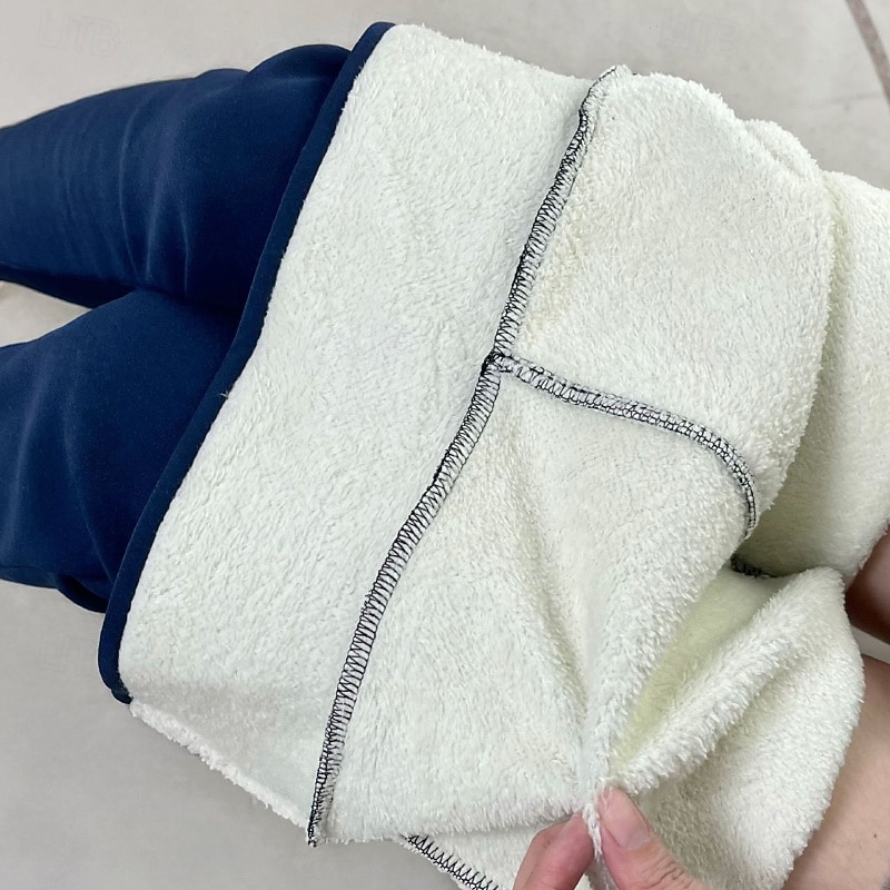 Women's Slacks Leggings Cozy Fleece Lined Streetwear Casual Full Length Natural Plain Elastic Waist Comfortable Street Holiday Daily Wear claret Black Dark Navy sky blue Winter Regular Fit