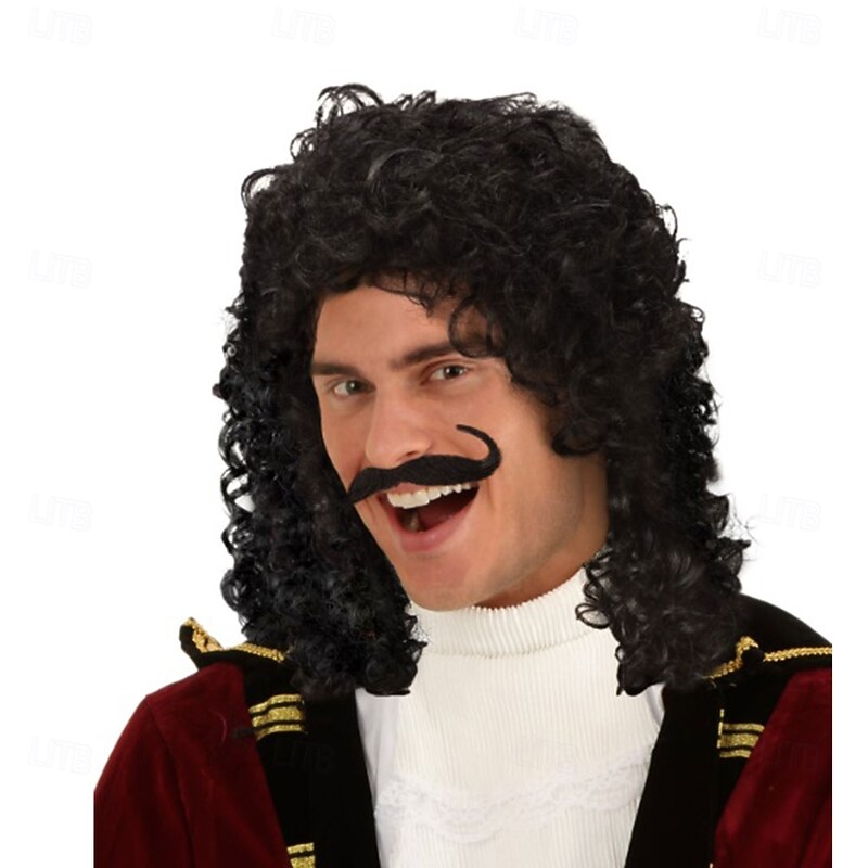 Captain Hook Costume Wig for Adults – Pirate Wig with Curly Hair, Perfect for Halloween, Cosplay & Themed Parties