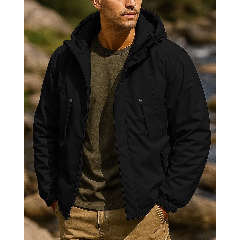 Men's Softshell Jacket Hiking Jacket Winter Jacket Thermal Jacket Winter Outdoor Thermal Warm Waterproof Windproof Lightweight Top Black Purple Khaki4