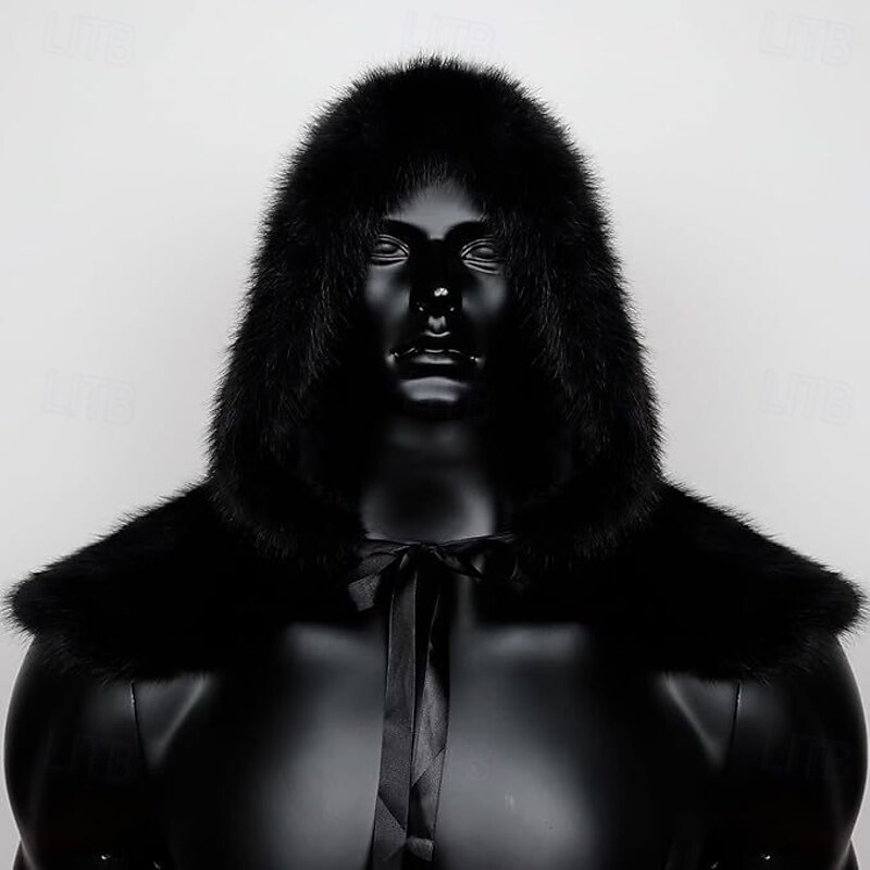 Retro Vintage Medieval Renaissance Hooded Shawls Faux Fur Costume Warrior Viking Fancy Dress Men's Halloween Carnival Performance Party LARP Adults Shawl4