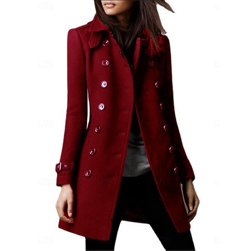 Women's Winter Coat Comfortable Breathable Slim Fit Fashion OL Style Plain Work Street Single Breasted Regular Lapel Regular Fit Long Sleeve Outerwear Black Burgundy Blue Spring Fall4