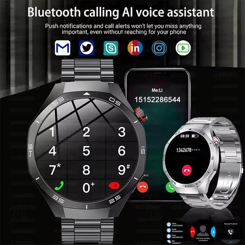 HW95 Smart Watch Men 1.53 inch AMOLED HD Display Sports Health Tracker Waterproof Bluetooth Call Smartwatch3