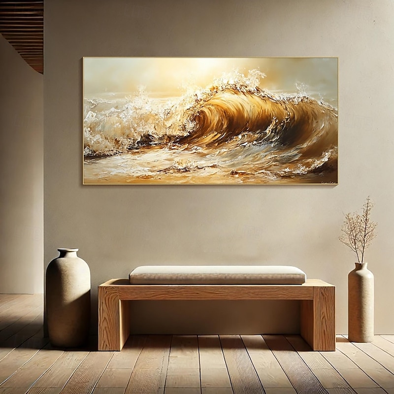 Handmade Oil Painting Wall Art Decoration Modern Abstract Sea Wave for Living Room Home Decor Stretched Frame Hanging Painting/Rolled Canvas (No Frame)2