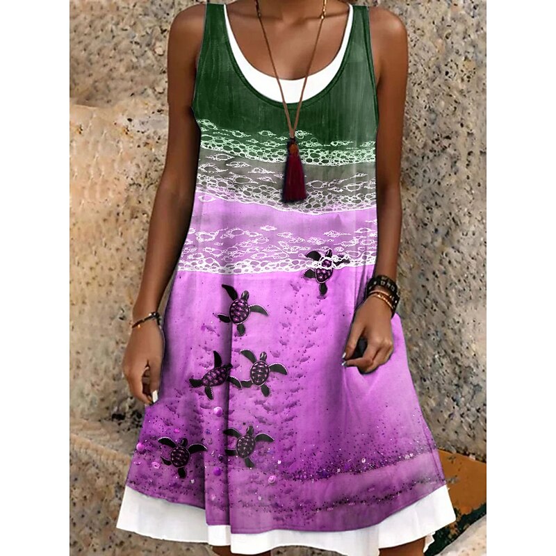 Women's Mini Dress Sundress A Line Dress Off The Shoulder Dress Vacation Casual Boho Daily Regular Fit Graphic Animal Sleeveless Crew Neck Blue Purple Brown Green Summer Spring Fall3