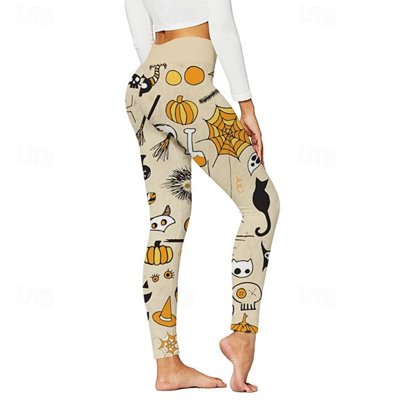 Women's Leggings Streetwear Casual Full Length NaturalPantsHalloween Pumpkin Elastic Waist Printing Comfortable Outdoor Vacation Holiday Black Grey Dark-Gray Orange red Apricot Fall Regular Fit2